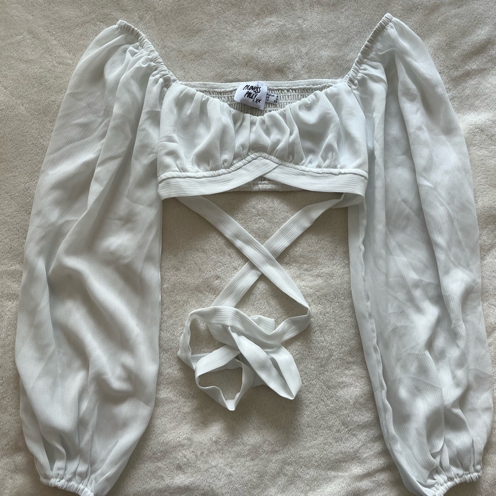 Princess Polly White Puff Sleeve Crop Top